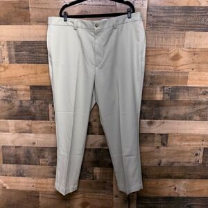 NWT Oak Hill Microfiber Flat Front British Khaki Pant Wrinkle Resistant W46 L30
